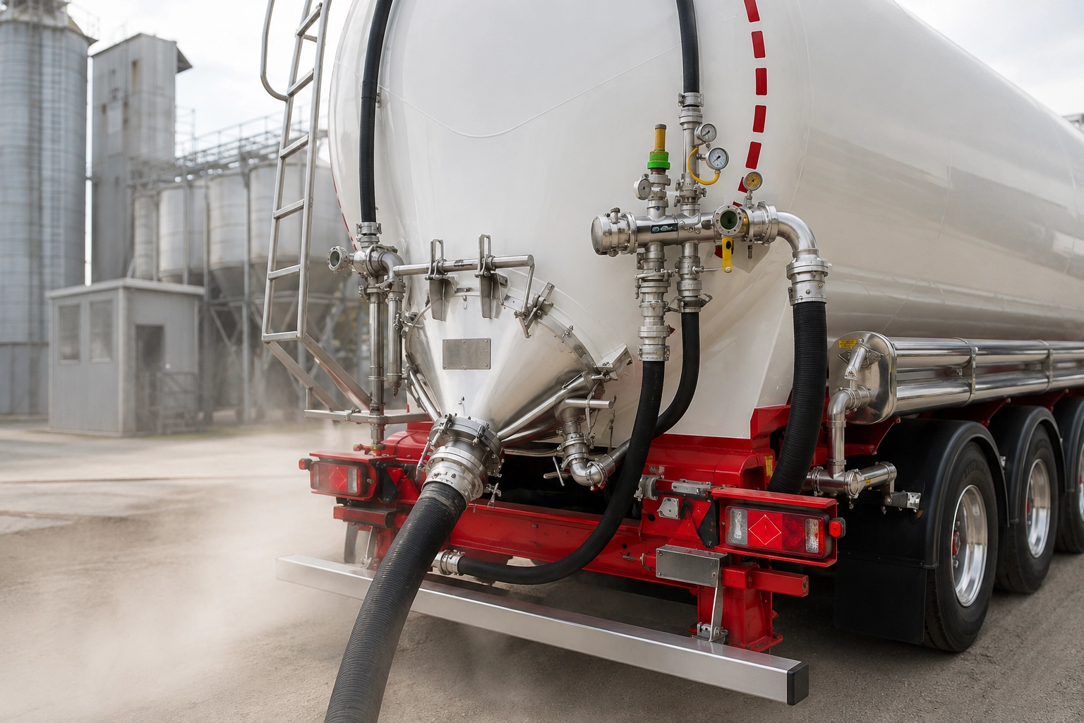 Silo-naczepa podczas rozładunku materiałów sypkich